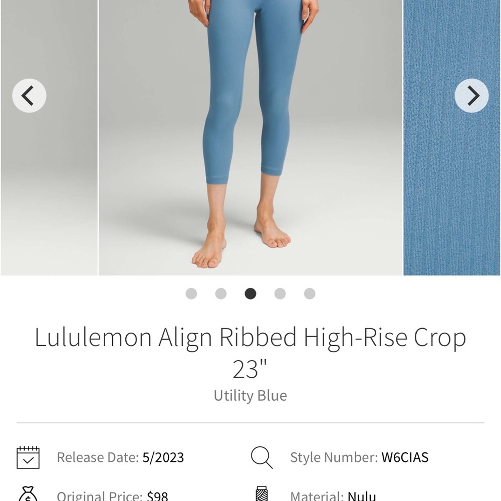 Lululemon Athletica Ribbed High-Rise Crop Leggings - Utility Blue